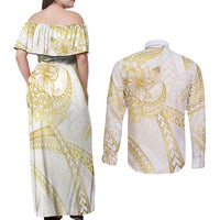 Samoa Lotu Tamaiti Gold Couples Matching Off Shoulder Maxi Dress and Long Sleeve Button Shirt Teuila Tatau - Polynesian Pride