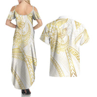 Samoa Lotu Tamaiti Gold Couples Matching Summer Maxi Dress and Hawaiian Shirt Teuila Tatau - Polynesian Pride