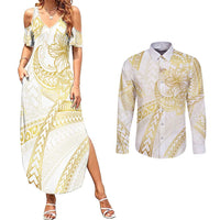 Samoa Lotu Tamaiti Gold Couples Matching Summer Maxi Dress and Long Sleeve Button Shirt Teuila Tatau - Polynesian Pride