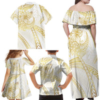 Samoa Lotu Tamaiti Gold Family Matching Off Shoulder Maxi Dress and Hawaiian Shirt Teuila Tatau - Polynesian Pride