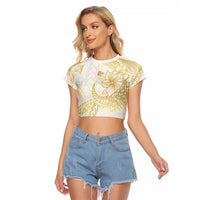 Samoa Lotu Tamaiti Gold Raglan Cropped T Shirt Teuila Tatau - Polynesian Pride