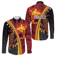 Papua New Guinea Independence Personalised Family Matching Long Sleeve Bodycon Dress and Hawaiian Shirt PNG Bagi and Lime Pot LT7 Dad's Shirt - Long Sleeve Black - Polynesian Pride