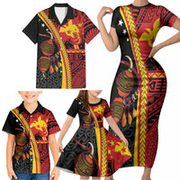 Papua New Guinea Independence Personalised Family Matching Short Sleeve Bodycon Dress and Hawaiian Shirt PNG Bagi and Lime Pot LT7 - Polynesian Pride