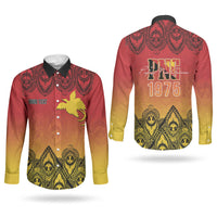 Papua New Guinea 1975 To The Future Personalised Couples Matching Off Shoulder Maxi Dress and Long Sleeve Button Shirt Sepik Masks LT7 - Polynesian Pride