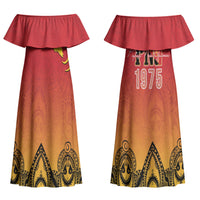 Papua New Guinea 1975 To The Future Personalised Couples Matching Off Shoulder Maxi Dress and Long Sleeve Button Shirt Sepik Masks LT7 - Polynesian Pride