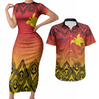 Papua New Guinea 1975 To The Future Personalised Couples Matching Short Sleeve Bodycon Dress and Hawaiian Shirt Sepik Masks LT7 Red - Polynesian Pride