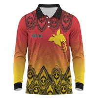 Papua New Guinea 1975 To The Future Personalised Long Sleeve Polo Shirt Sepik Masks LT7 Red - Polynesian Pride