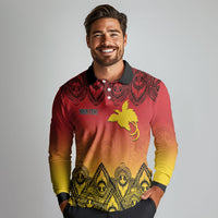 Papua New Guinea 1975 To The Future Personalised Long Sleeve Polo Shirt Sepik Masks LT7 - Polynesian Pride