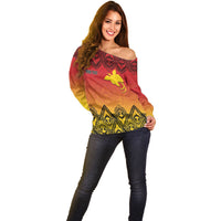 Papua New Guinea 1975 To The Future Personalised Off Shoulder Sweater Sepik Masks LT7 - Polynesian Pride
