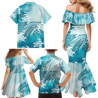 Polynesia Turtle Family Matching Mermaid Dress and Hawaiian Shirt Watercolor Abstract Style