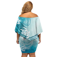 Polynesia Turtle Family Matching Off Shoulder Short Dress and Hawaiian Shirt Watercolor Abstract Style