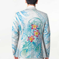 Sea Blue Polynesian Jellyfish Blazer Watercolor Glows - Polynesian Pride