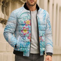 Sea Blue Polynesian Jellyfish Bomber Puffer Jacket Watercolor Glows - Polynesian Pride