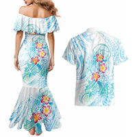 Sea Blue Polynesian Jellyfish Couples Matching Mermaid Dress and Hawaiian Shirt Watercolor Glows - Polynesian Pride