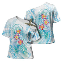 Sea Blue Polynesian Jellyfish Cross Shoulder Shirt Watercolor Glows - Polynesian Pride