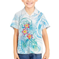 Sea Blue Polynesian Jellyfish Kid Hawaiian Shirt Watercolor Glows - Polynesian Pride