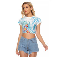 Sea Blue Polynesian Jellyfish Raglan Cropped T Shirt Watercolor Glows - Polynesian Pride