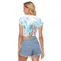 Sea Blue Polynesian Jellyfish Raglan Cropped T Shirt Watercolor Glows - Polynesian Pride