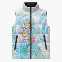 Sea Blue Polynesian Jellyfish Sleeveless Puffer Jacket Watercolor Glows - Polynesian Pride
