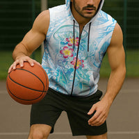 Sea Blue Polynesian Jellyfish Sleeveless Zip Hoodie Watercolor Glows - Polynesian Pride