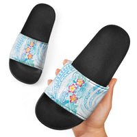 Sea Blue Polynesian Jellyfish Slide Sandals Watercolor Glows - Polynesian Pride