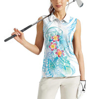 Sea Blue Polynesian Jellyfish Women Sleeveless Polo Shirt Watercolor Glows - Polynesian Pride