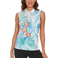 Sea Blue Polynesian Jellyfish Women Sleeveless Polo Shirt Watercolor Glows - Polynesian Pride
