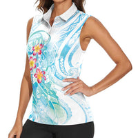 Sea Blue Polynesian Jellyfish Women Sleeveless Polo Shirt Watercolor Glows - Polynesian Pride