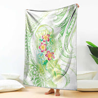 Summer Green Polynesian Jellyfish Blanket Watercolor Glows - Polynesian Pride