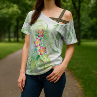 Summer Green Polynesian Jellyfish Cross Shoulder Shirt Watercolor Glows - Polynesian Pride