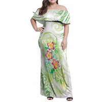 Summer Green Polynesian Jellyfish Family Matching Off Shoulder Maxi Dress and Hawaiian Shirt Watercolor Glows - Polynesian Pride