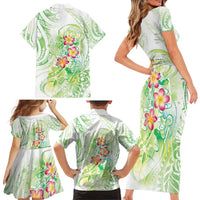 Summer Green Polynesian Jellyfish Family Matching Short Sleeve Bodycon Dress and Hawaiian Shirt Watercolor Glows - Polynesian Pride