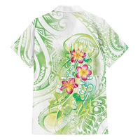 Summer Green Polynesian Jellyfish Family Matching Short Sleeve Bodycon Dress and Hawaiian Shirt Watercolor Glows - Polynesian Pride