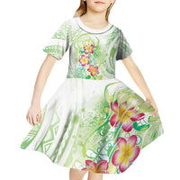 Summer Green Polynesian Jellyfish Kid Short Sleeve Dress Watercolor Glows - Polynesian Pride
