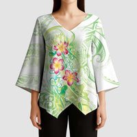 Summer Green Polynesian Jellyfish Kimono Sleeve Blouse Watercolor Glows - Polynesian Pride
