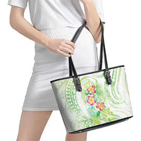 Summer Green Polynesian Jellyfish Leather Tote Bag Watercolor Glows - Polynesian Pride