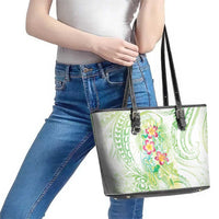 Summer Green Polynesian Jellyfish Leather Tote Bag Watercolor Glows - Polynesian Pride