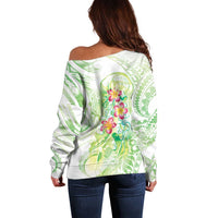 Summer Green Polynesian Jellyfish Off Shoulder Sweater Watercolor Glows - Polynesian Pride