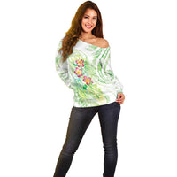 Summer Green Polynesian Jellyfish Off Shoulder Sweater Watercolor Glows - Polynesian Pride