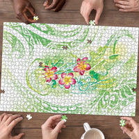 Summer Green Polynesian Jellyfish Puzzle Watercolor Glows - Polynesian Pride