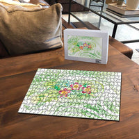 Summer Green Polynesian Jellyfish Puzzle Watercolor Glows - Polynesian Pride
