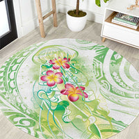 Summer Green Polynesian Jellyfish Round Carpet Watercolor Glows - Polynesian Pride