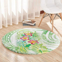 Summer Green Polynesian Jellyfish Round Carpet Watercolor Glows - Polynesian Pride