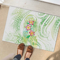 Summer Green Polynesian Jellyfish Rubber Doormat Watercolor Glows - Polynesian Pride