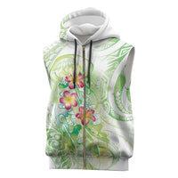 Summer Green Polynesian Jellyfish Sleeveless Zip Hoodie Watercolor Glows - Polynesian Pride