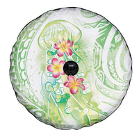 Summer Green Polynesian Jellyfish Spare Tire Cover Watercolor Glows - Polynesian Pride