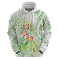 Summer Green Polynesian Jellyfish Zip Hoodie Watercolor Glows - Polynesian Pride