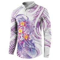 Lavender Polynesian Jellyfish Button Sweatshirt Watercolor Glows - Polynesian Pride