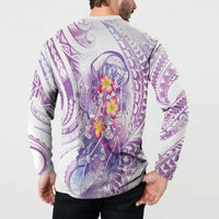 Lavender Polynesian Jellyfish Button Sweatshirt Watercolor Glows - Polynesian Pride
