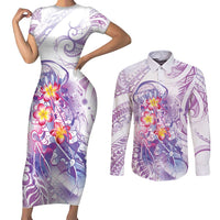 Lavender Polynesian Jellyfish Couples Matching Short Sleeve Bodycon Dress and Long Sleeve Button Shirt Watercolor Glows - Polynesian Pride
